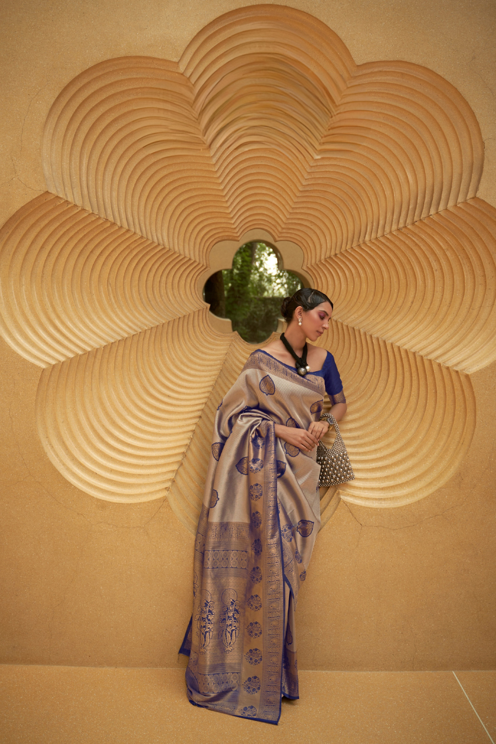 Two-Tone Nylon Woven Silk Saree with Elegant Shine