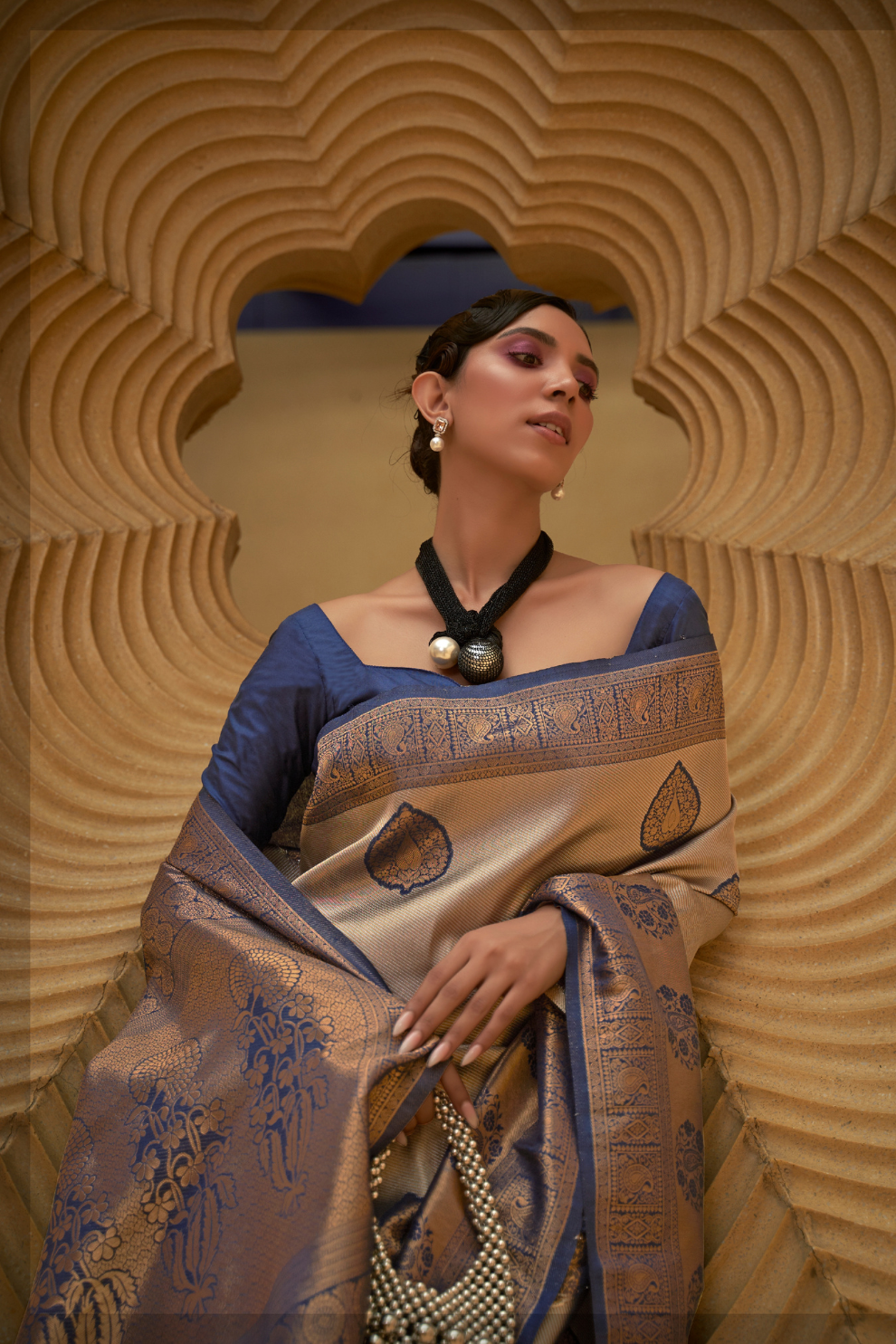 Two-Tone Nylon Woven Silk Saree with Elegant Shine