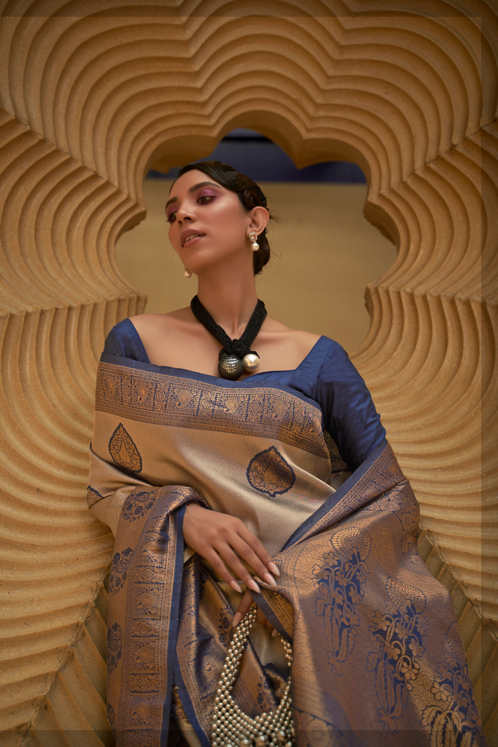 Two-Tone Nylon Woven Silk Saree with Elegant Shine