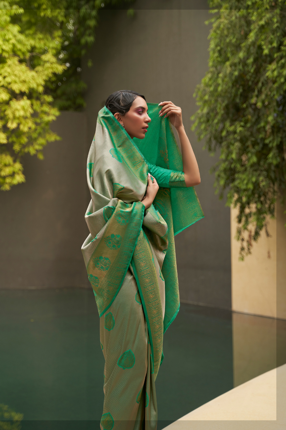 Two-Tone Nylon Woven Silk Saree with Elegant Shine