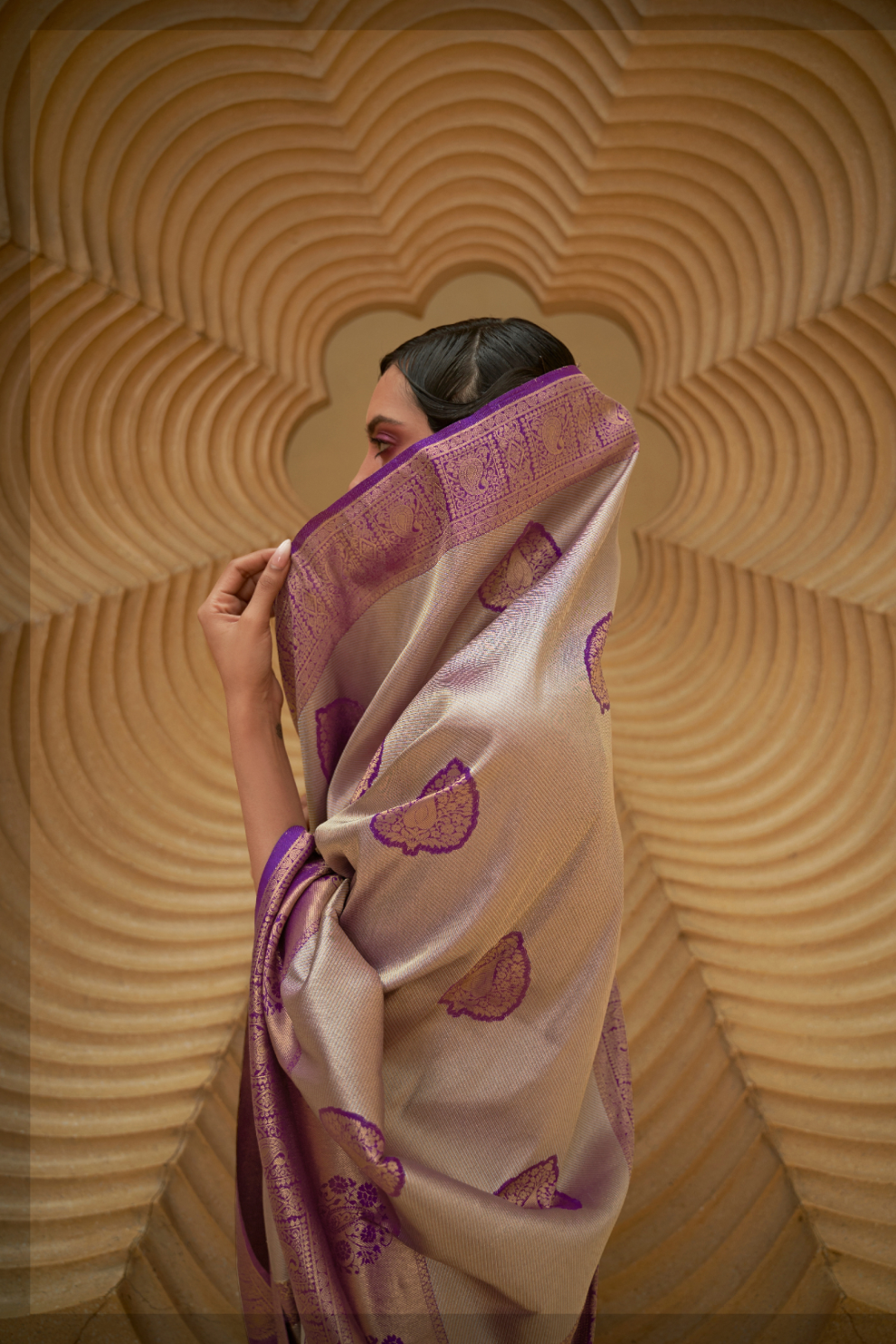 Two-Tone Nylon Woven Silk Saree with Elegant Shine