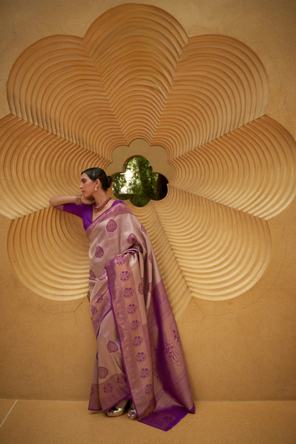 Two-Tone Nylon Woven Silk Saree with Elegant Shine