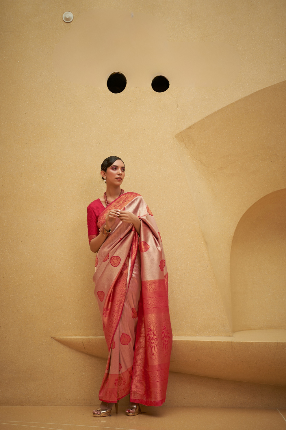 Two-Tone Nylon Woven Silk Saree with Elegant Shine