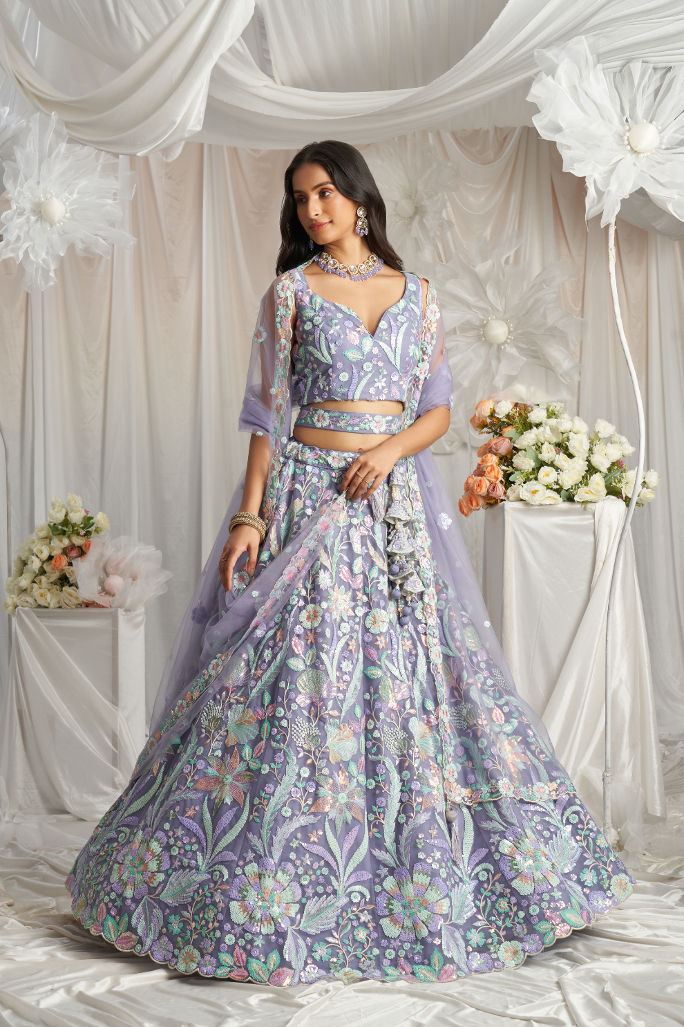 Graceful Net Semi-Stitched Lehenga Choli With Sequin Detailing