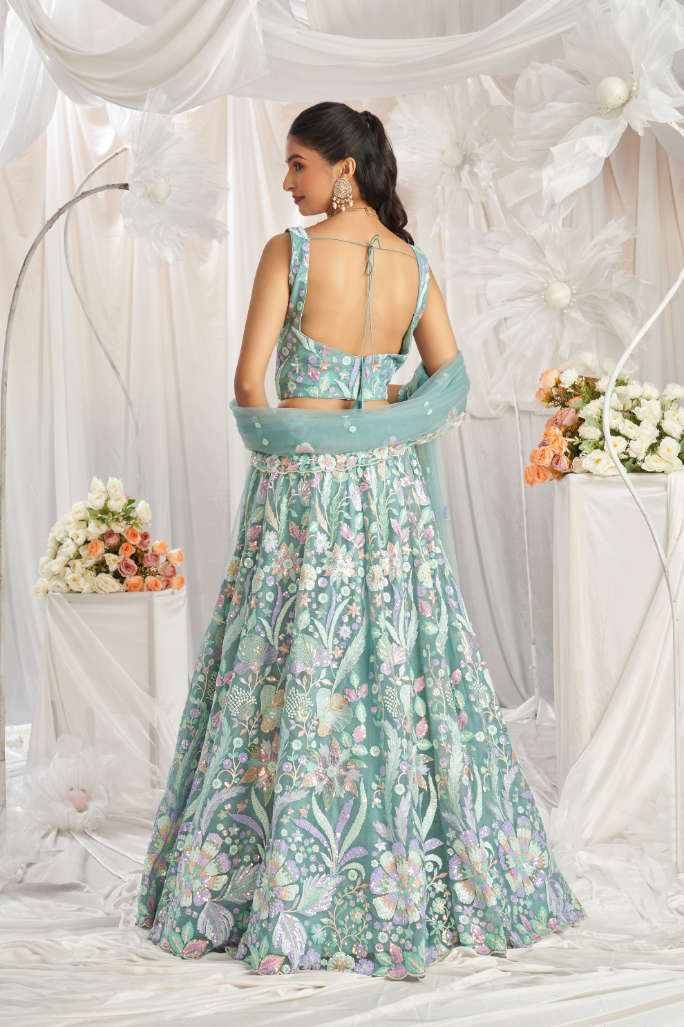 Graceful Net Semi-Stitched Lehenga Choli With Sequin Detailing