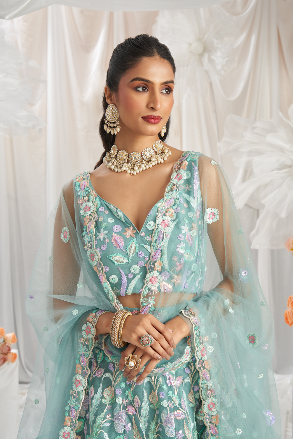 Graceful Net Semi-Stitched Lehenga Choli With Sequin Detailing