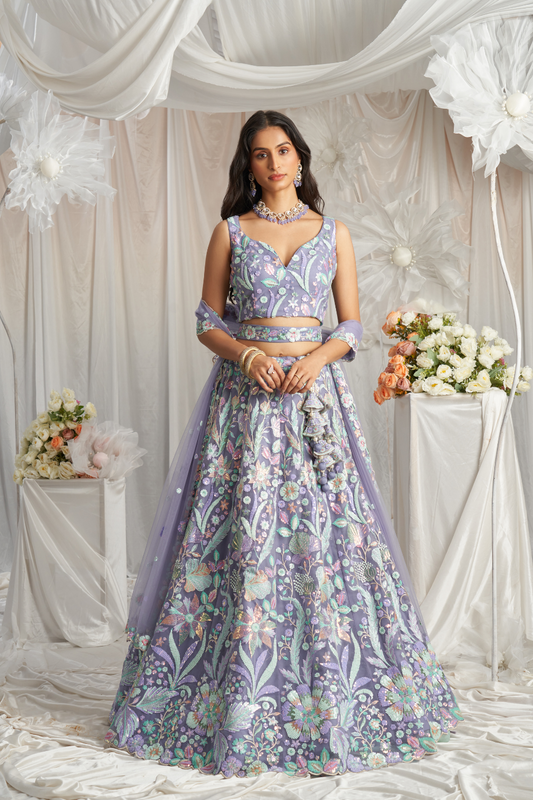 Graceful Net Semi-Stitched Lehenga Choli With Sequin Detailing