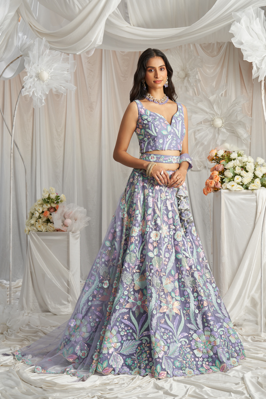 Graceful Net Semi-Stitched Lehenga Choli With Sequin Detailing