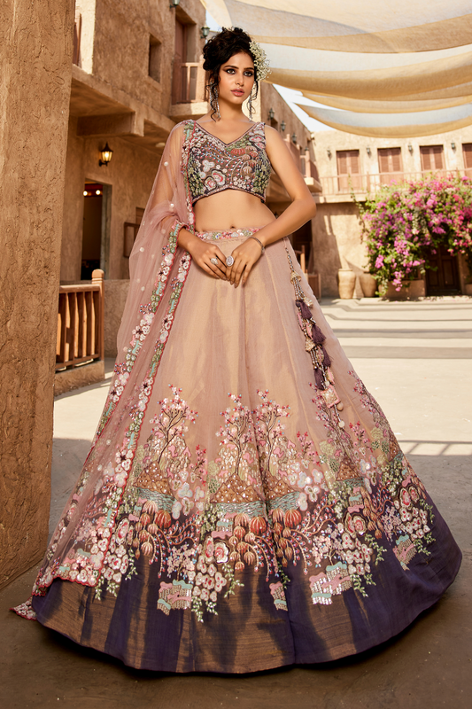 Stylish Net Lehenga Choli & Dupatta Highlighted with Sequins Embroidery