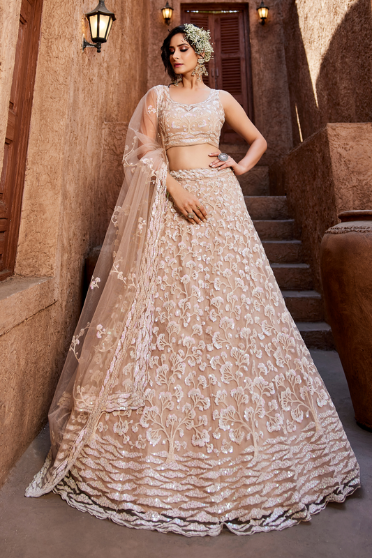 Designer Net Lehenga Choli with Sequin Embroidery and Coordinated Dupatta