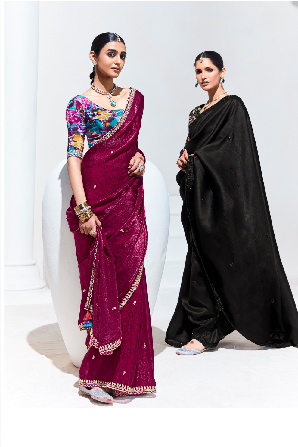Elegant Tissue Saree with Sequins and Thread Embroidery Work