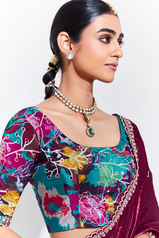 Elegant Tissue Saree with Sequins and Thread Embroidery Work