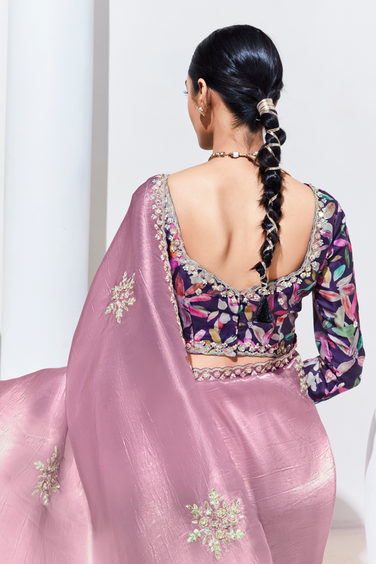 Elegant Tissue Saree with Sequins and Thread Embroidery Work