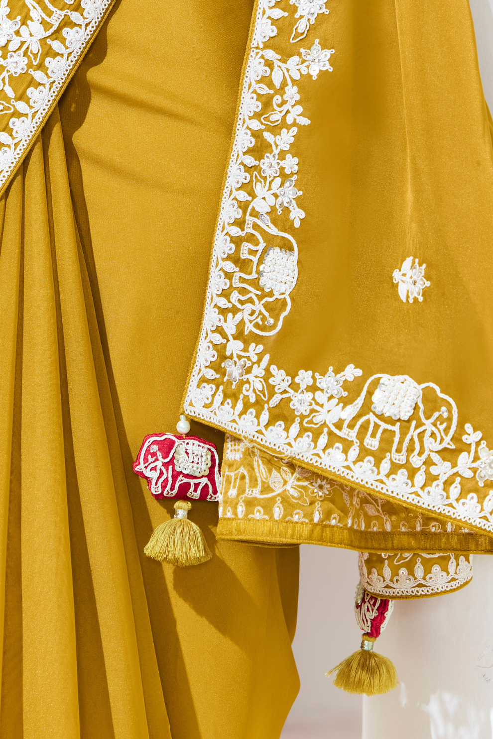 Elegant Tissue Saree with Sequins and Thread Embroidery Work