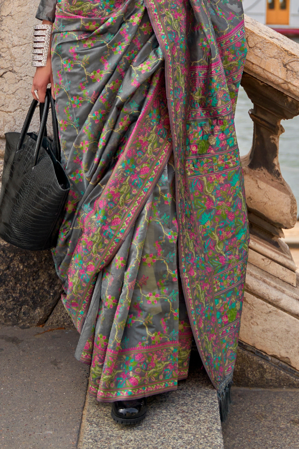 Organza Parsi Handloom Weaving Silk Saree with Delicate Heritage Detailing