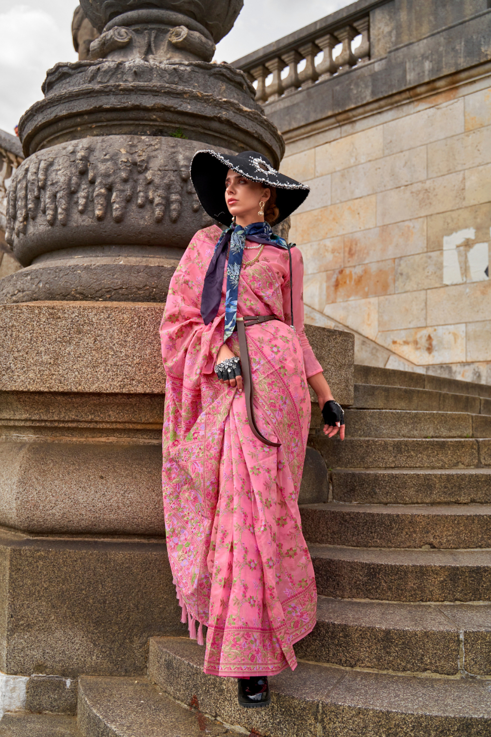 Organza Parsi Handloom Weaving Silk Saree with Delicate Heritage Detailing