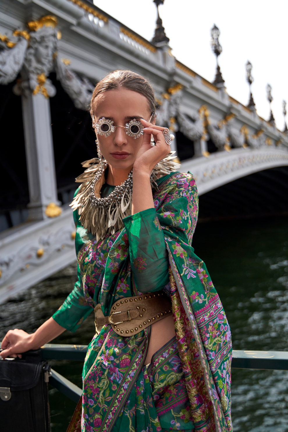 Organza Parsi Handloom Weaving Silk Saree with Delicate Heritage Detailing