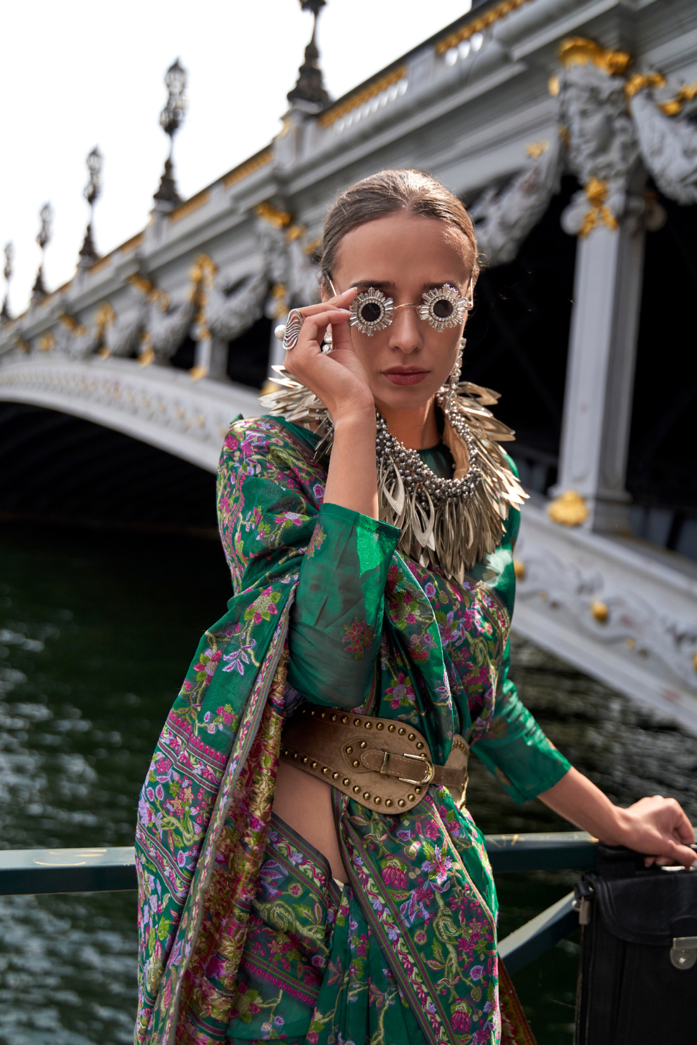 Organza Parsi Handloom Weaving Silk Saree with Delicate Heritage Detailing