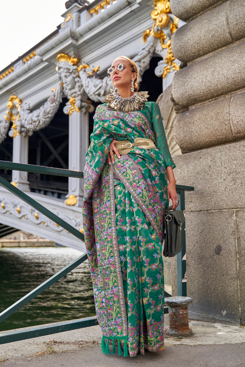 Organza Parsi Handloom Weaving Silk Saree with Delicate Heritage Detailing