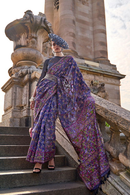 Organza Parsi Handloom Weaving Silk Saree with Delicate Heritage Detailing