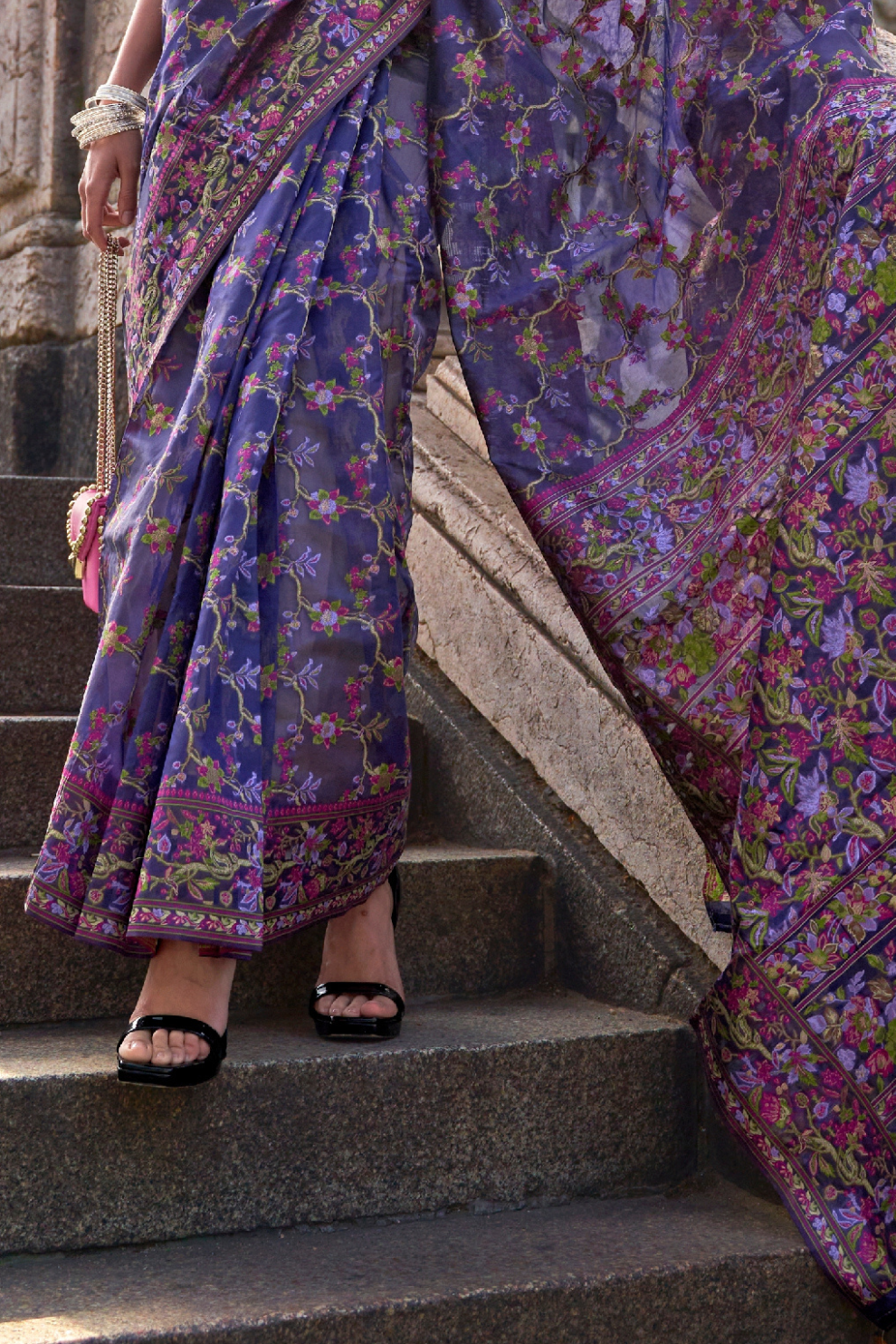 Organza Parsi Handloom Weaving Silk Saree with Delicate Heritage Detailing