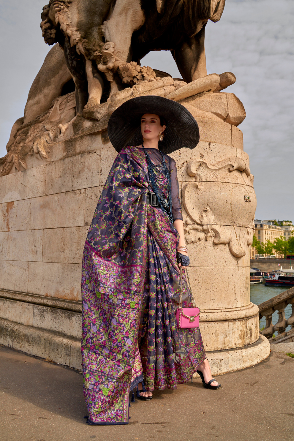 Organza Parsi Handloom Weaving Silk Saree with Delicate Heritage Detailing