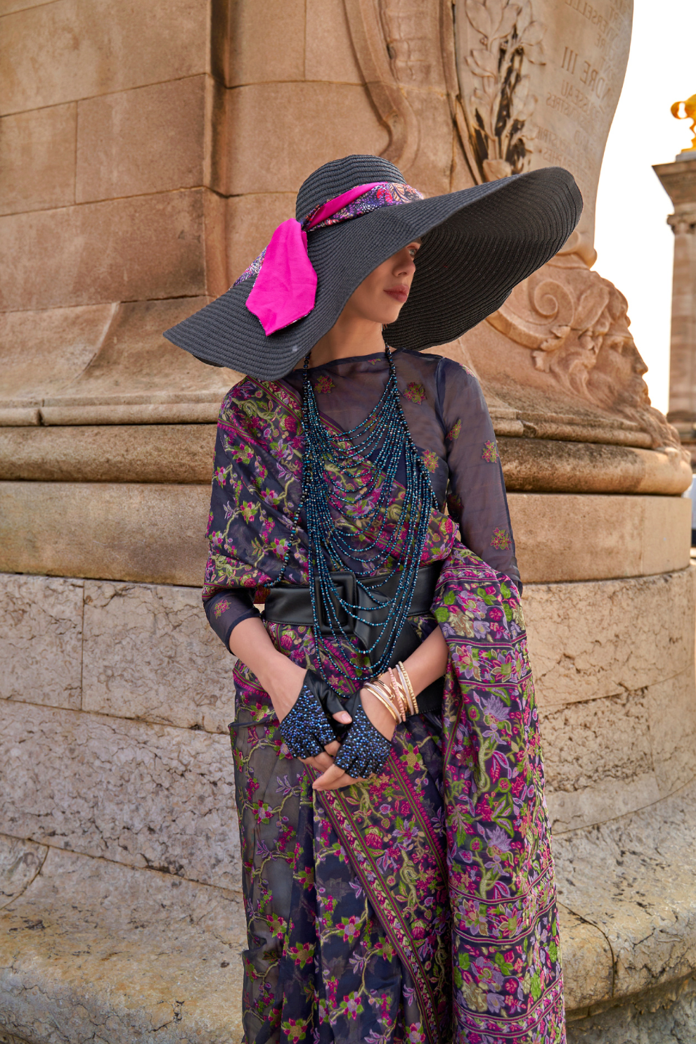 Organza Parsi Handloom Weaving Silk Saree with Delicate Heritage Detailing