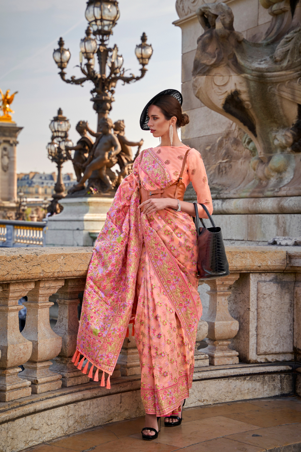 Organza Parsi Handloom Weaving Silk Saree with Delicate Heritage Detailing