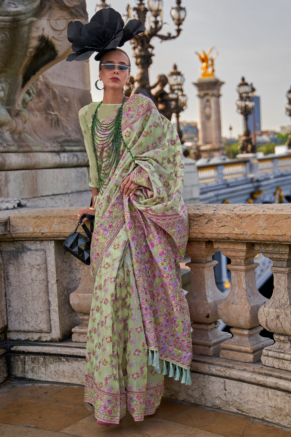 Organza Parsi Handloom Weaving Silk Saree with Delicate Heritage Detailing