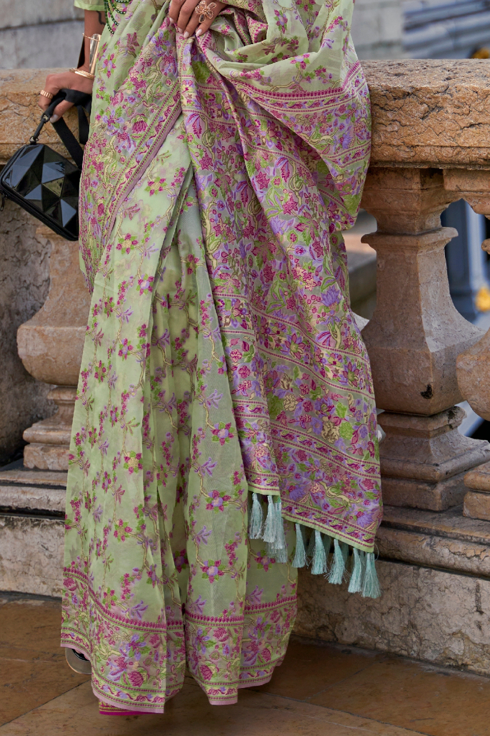 Organza Parsi Handloom Weaving Silk Saree with Delicate Heritage Detailing