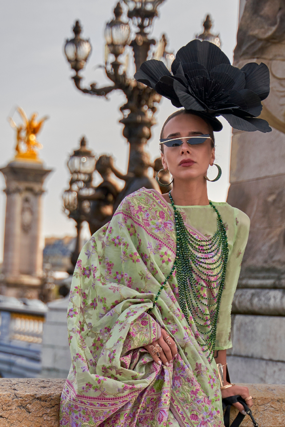 Organza Parsi Handloom Weaving Silk Saree with Delicate Heritage Detailing