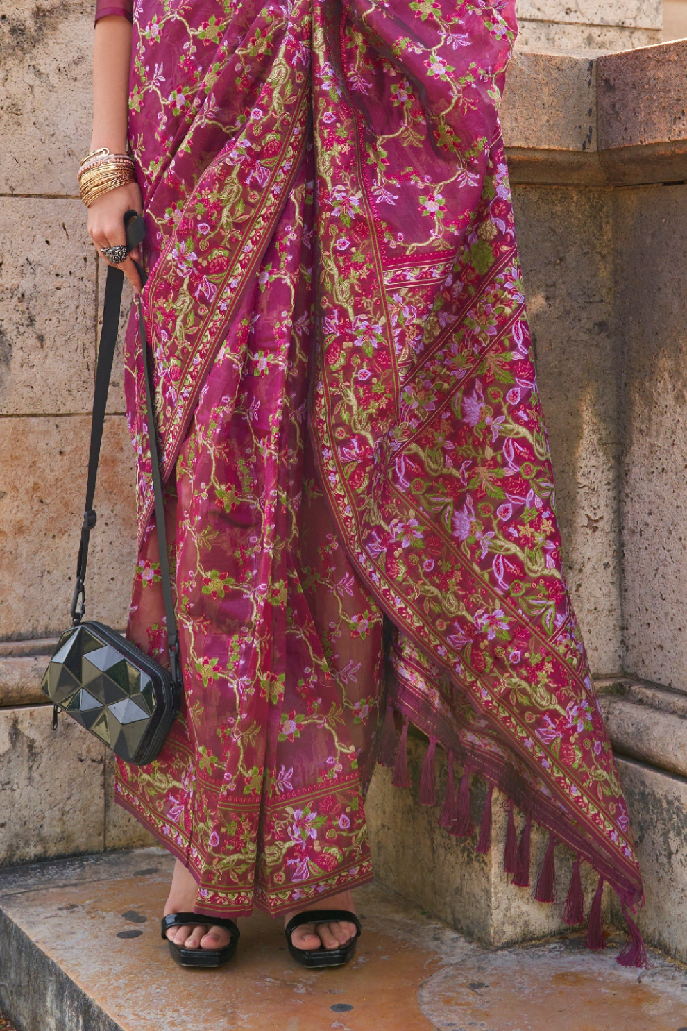Organza Parsi Handloom Weaving Silk Saree with Delicate Heritage Detailing
