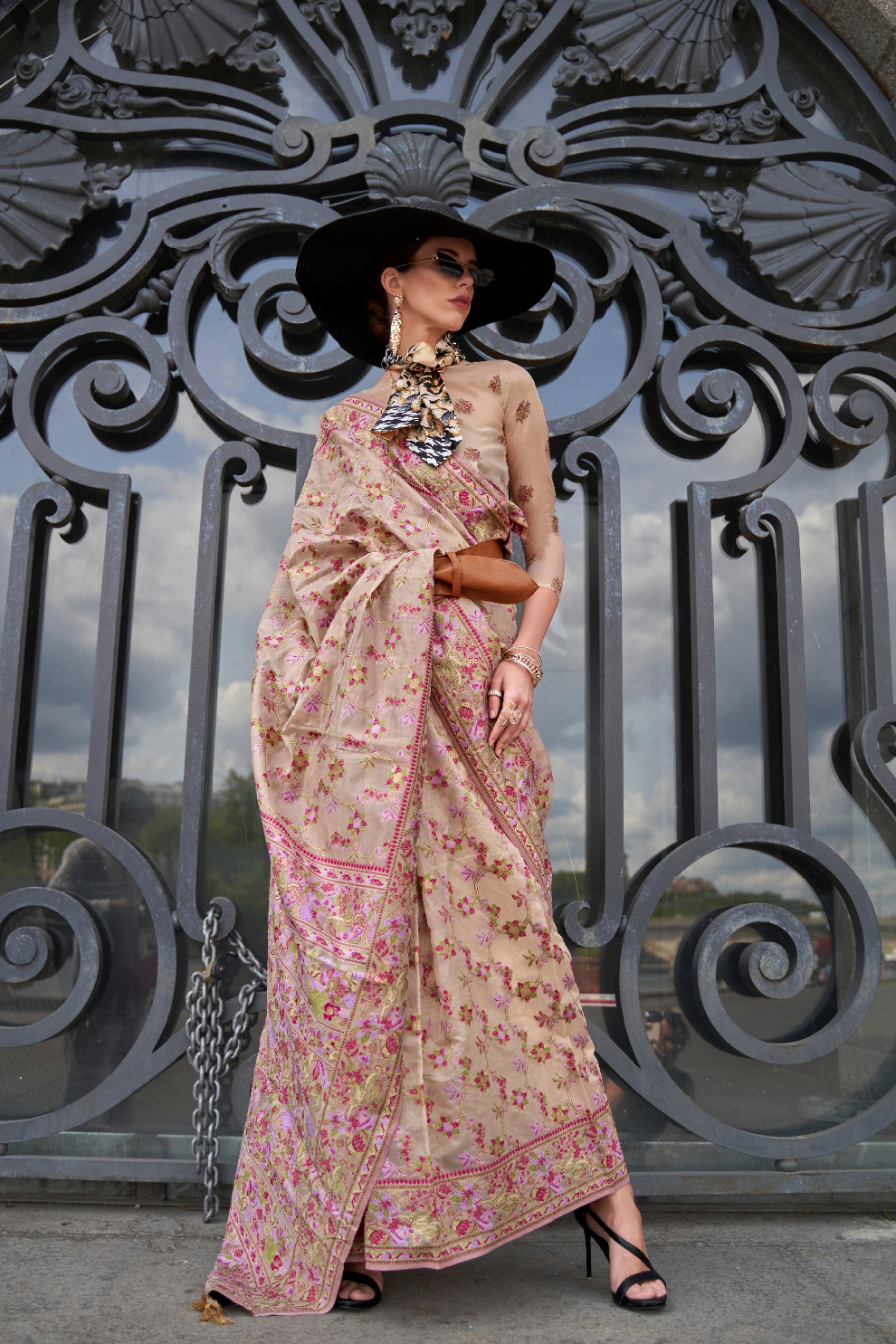 Organza Parsi Handloom Weaving Silk Saree with Delicate Heritage Detailing