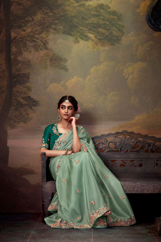 Heavy Embroidered Designer Silk Saree for Elegant Occasions