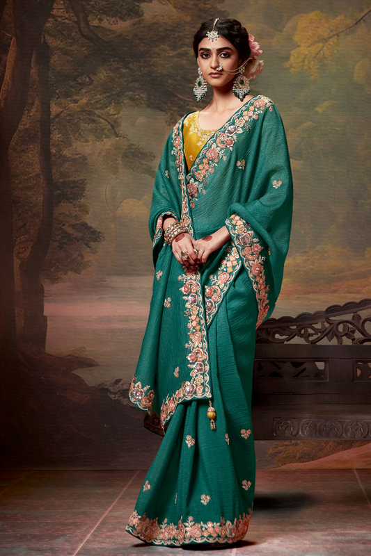 Heavy Embroidered Designer Silk Saree for Elegant Occasions