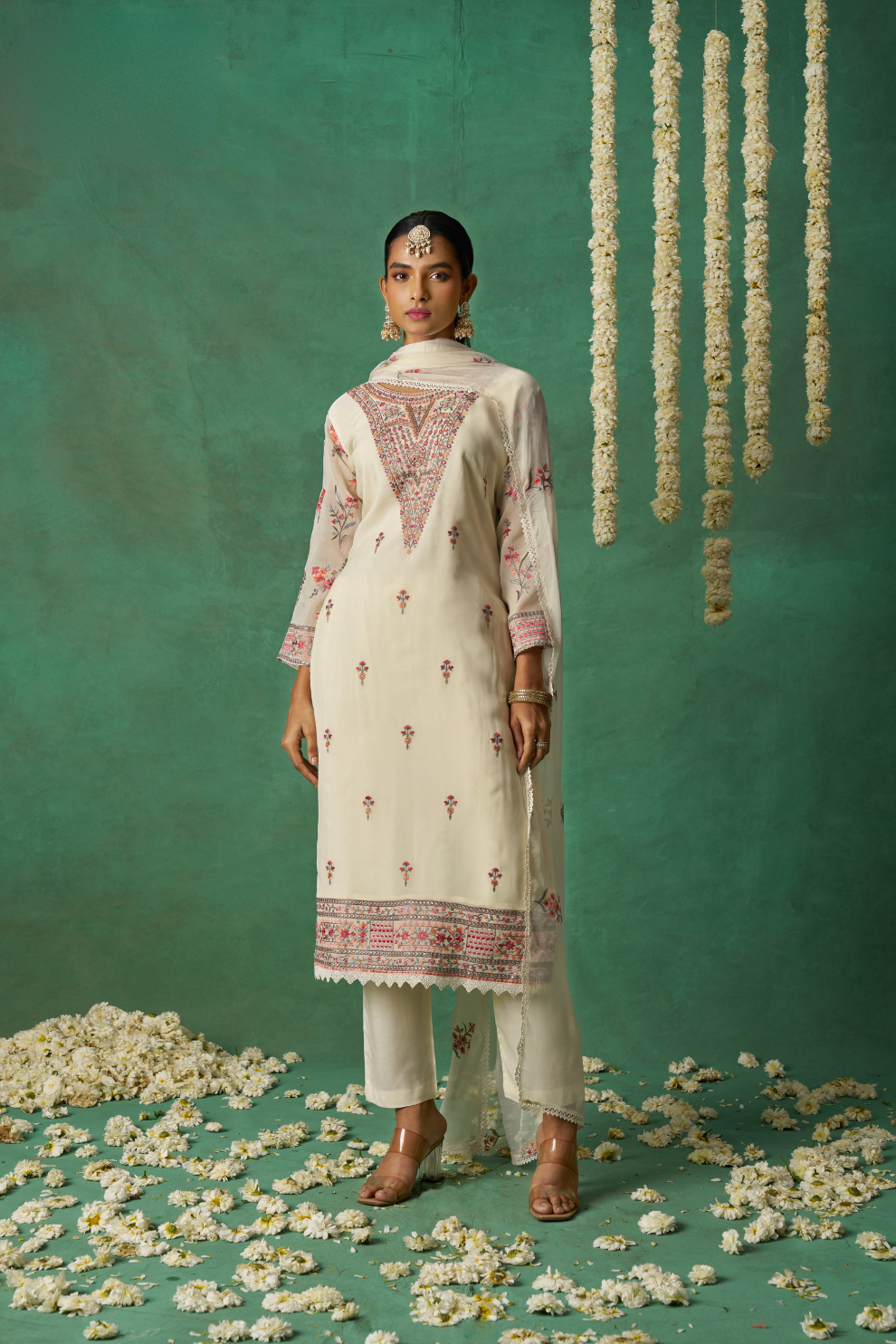 Graceful  Multi-Thread Embroidered Pant Suit