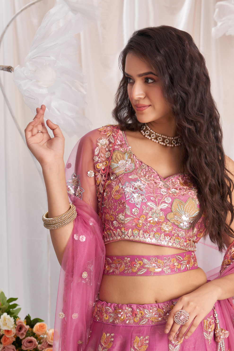 Designer Organza Embroidered Lehenga Choli with Glamorous Sequins