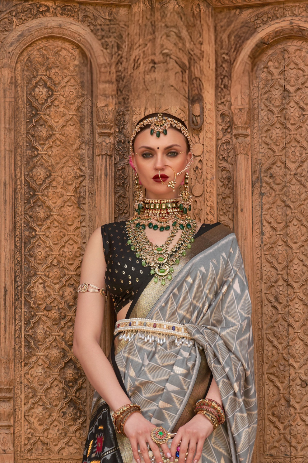 Banarasi Georgette Satin Saree with Artistic Print Detailing