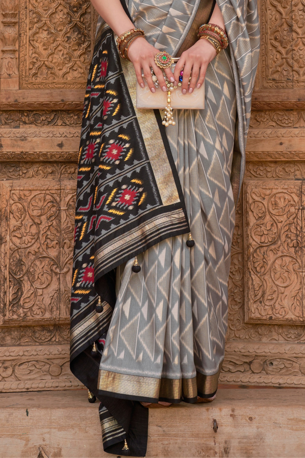 Banarasi Georgette Satin Saree with Artistic Print Detailing