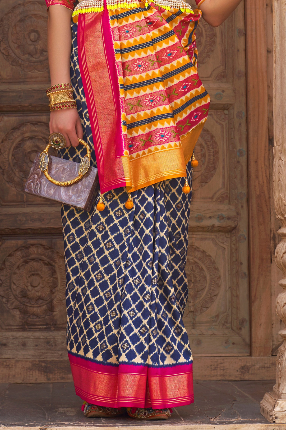 Banarasi Georgette Satin Saree with Artistic Print Detailing