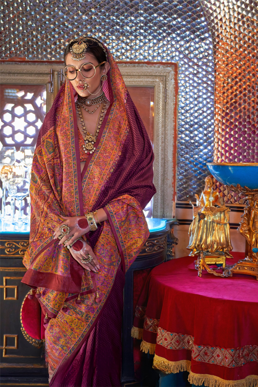 Elegant Printed Jamewar Saree – Blended Silk