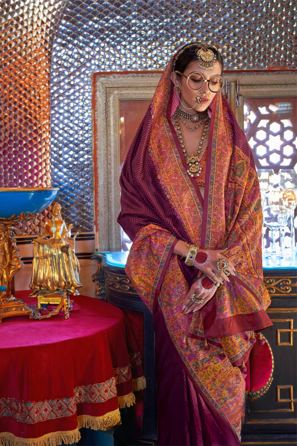 Elegant Printed Jamewar Saree – Blended Silk