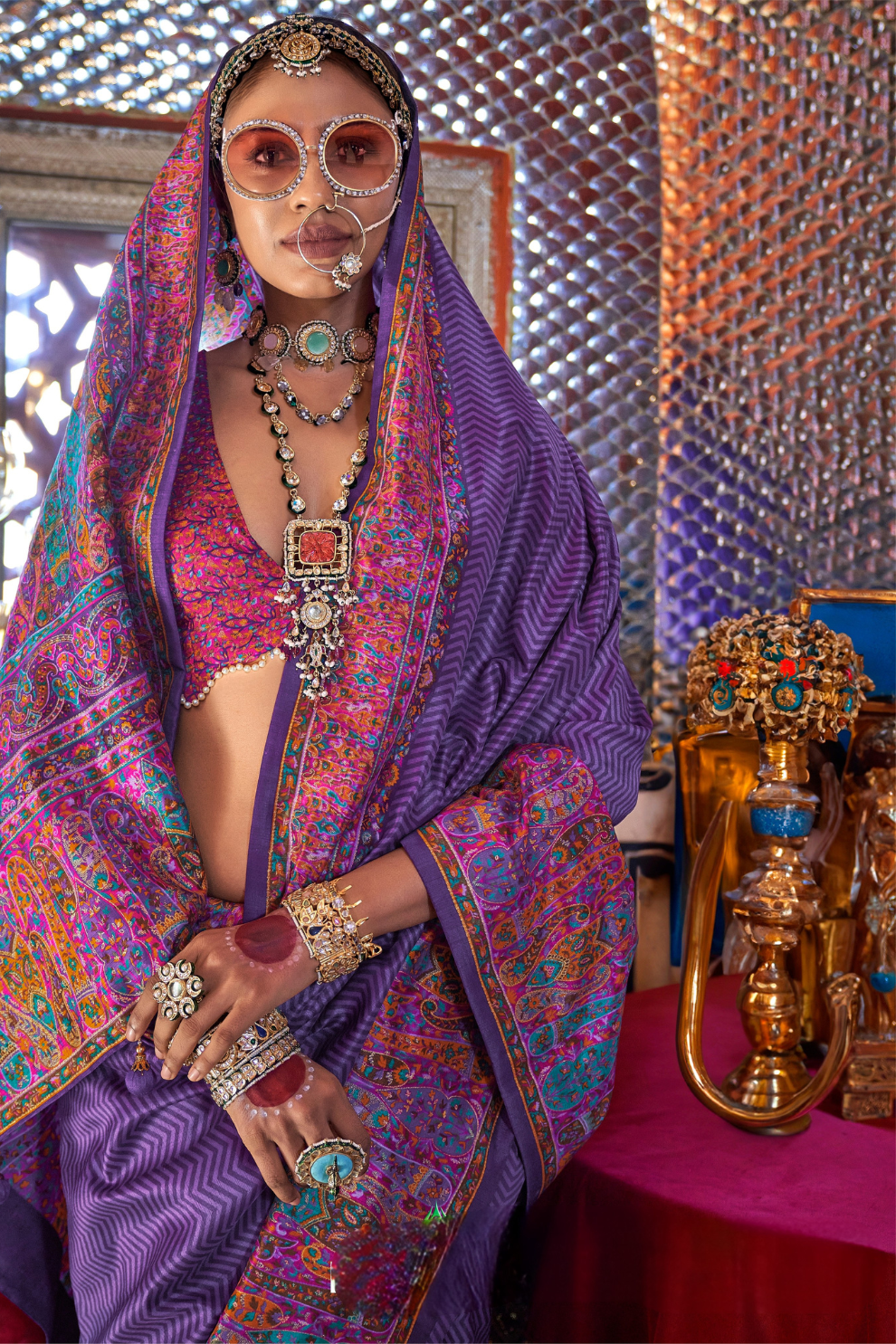 Elegant Printed Jamewar Saree – Blended Silk