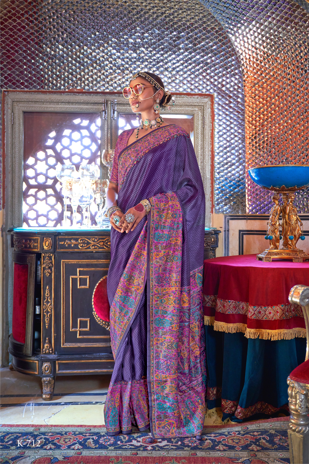 Elegant Printed Jamewar Saree – Blended Silk