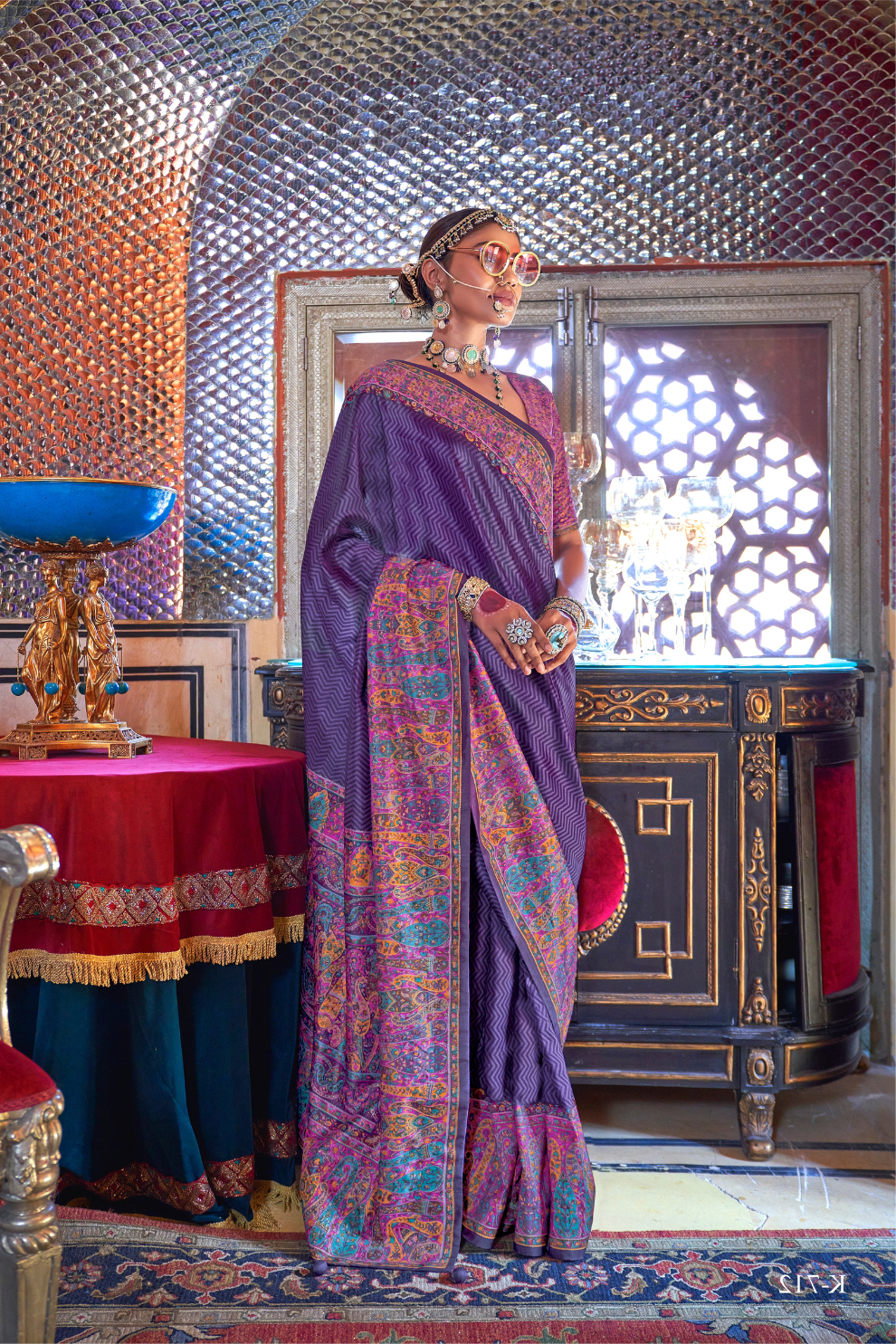 Elegant Printed Jamewar Saree – Blended Silk