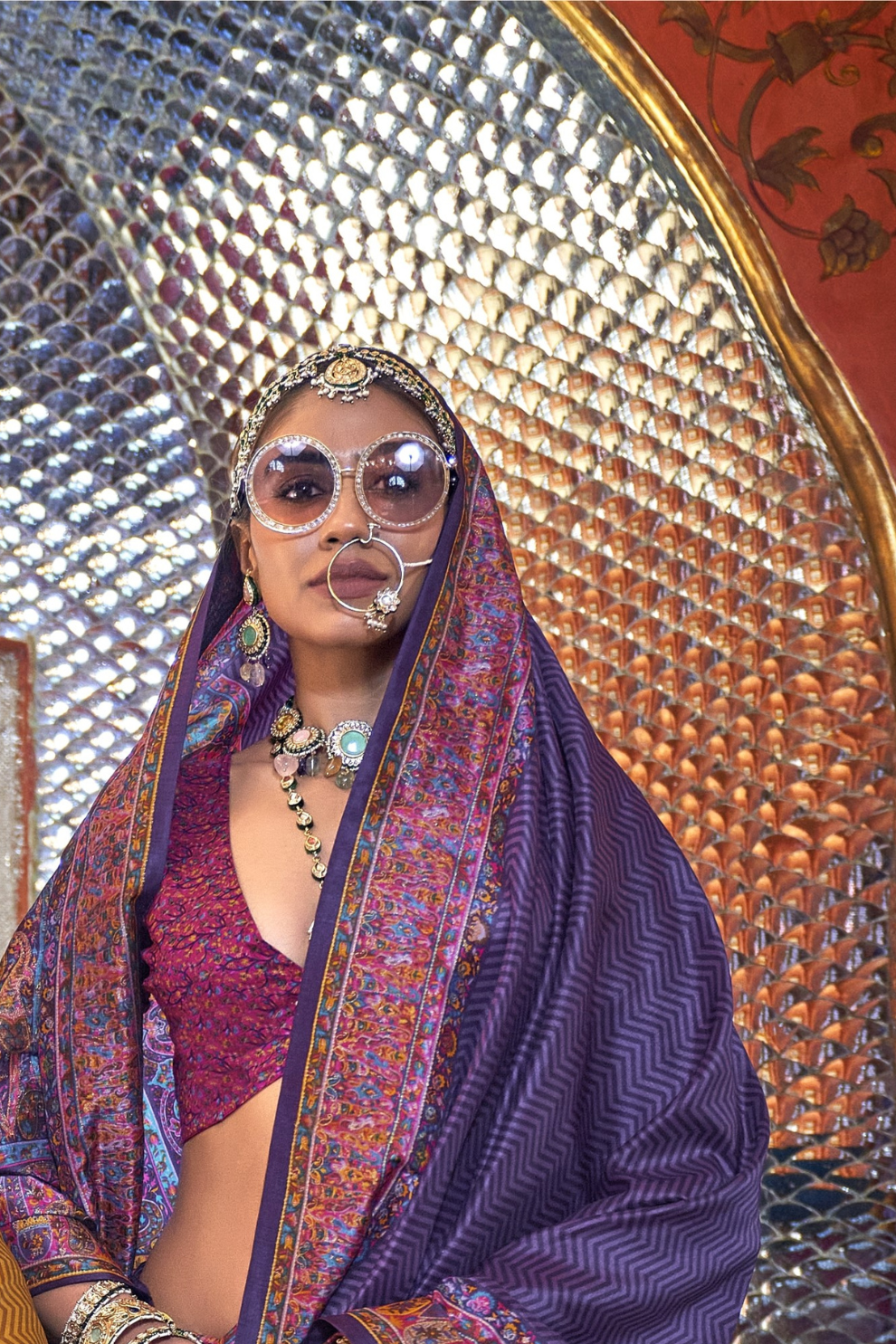 Elegant Printed Jamewar Saree – Blended Silk