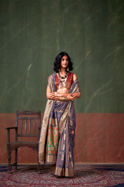 Paithani Zari Tissue Saree with Traditional Handloom Weaving