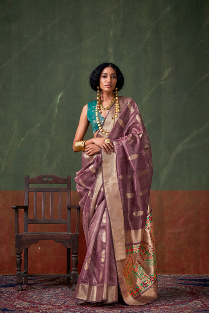Paithani Zari Tissue Saree with Traditional Handloom Weaving
