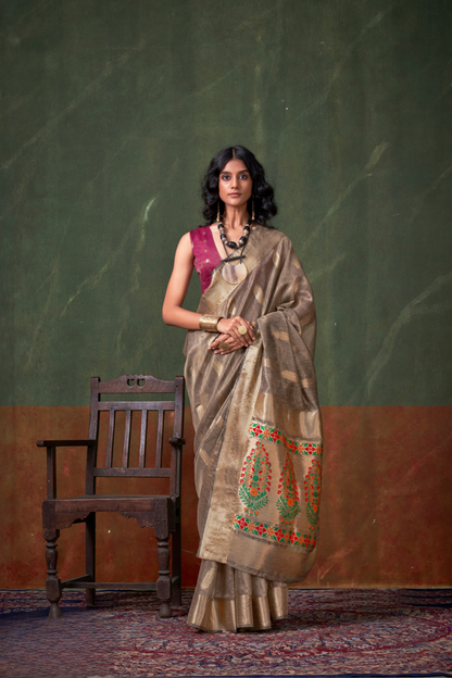 Paithani Zari Tissue Saree with Traditional Handloom Weaving