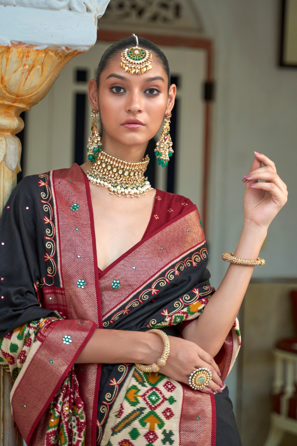 Traditional Patola Design Silk Saree with Rich Prints